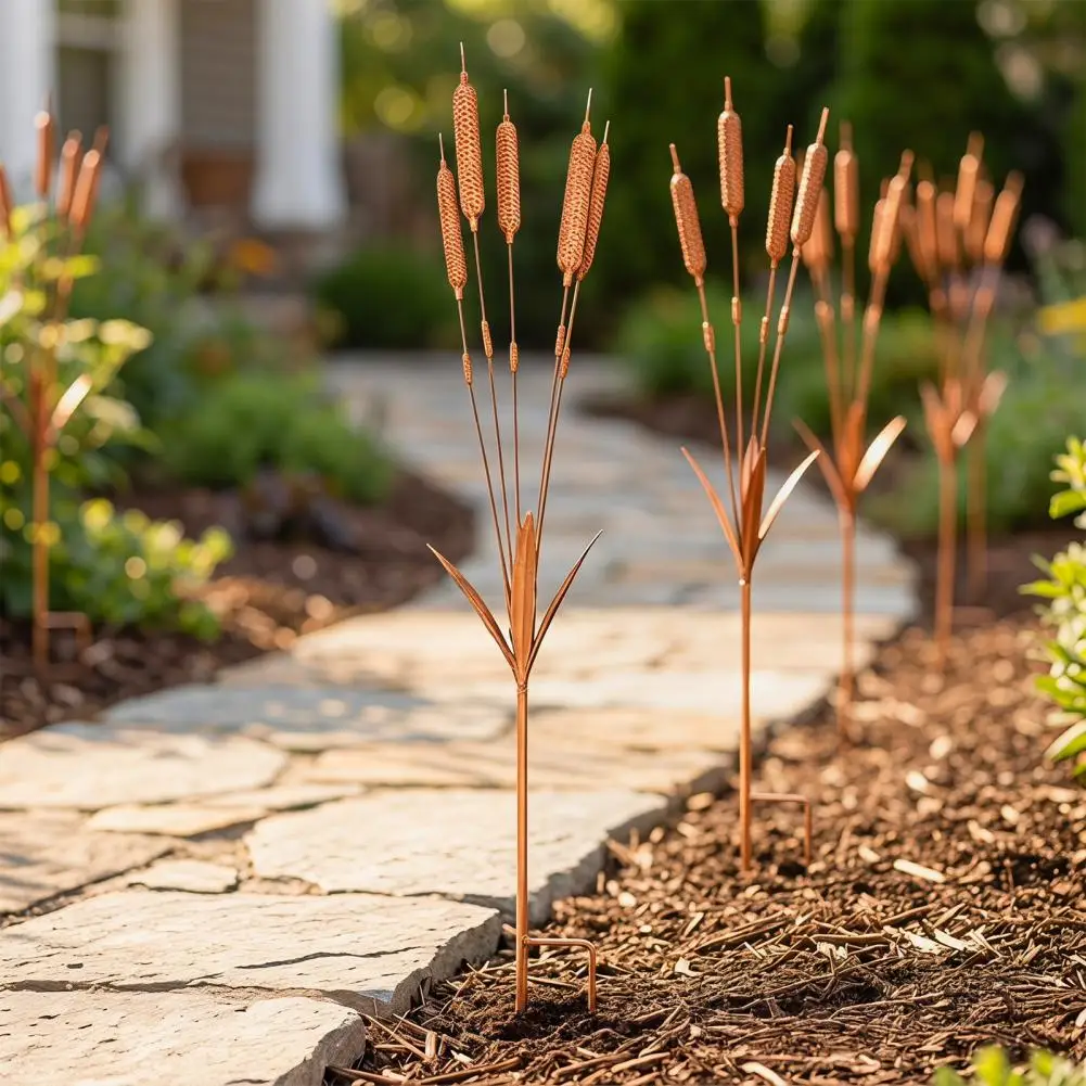 Wheat Ear Garden Stake Metal Ear of Wheat Wind Chime Rustic Plant Sculpture Yard Art for Lawn Patio Flower Beds Decoration