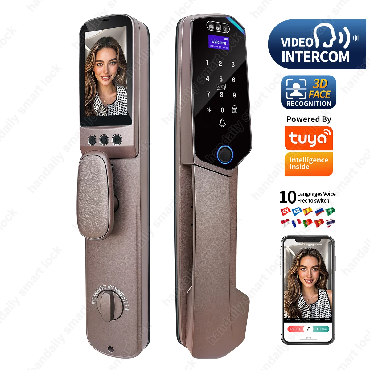Tuya Smart Door Lock Wifi 3D Face Recognition Digital Lock Fingerprint Cerradura Inteligente  RFID NFC Card Keyless Lock