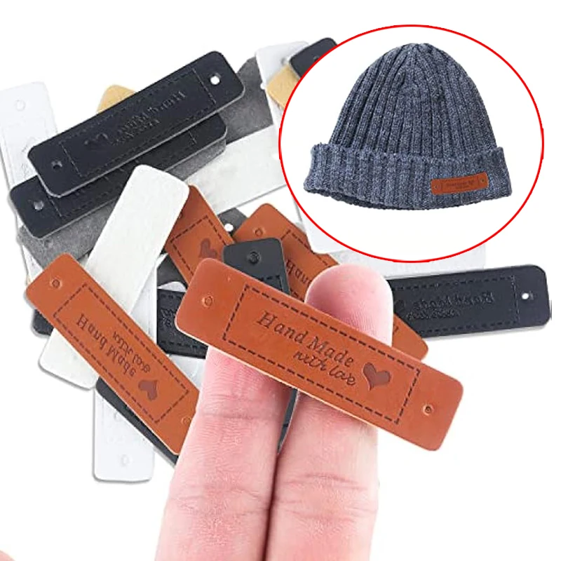 20pcs Handmade Leather Clothing Labels Sewing Leather Tags For DIY Hand Work Gift Bag Hat Crafts Accessory PU Leather Decor Tag