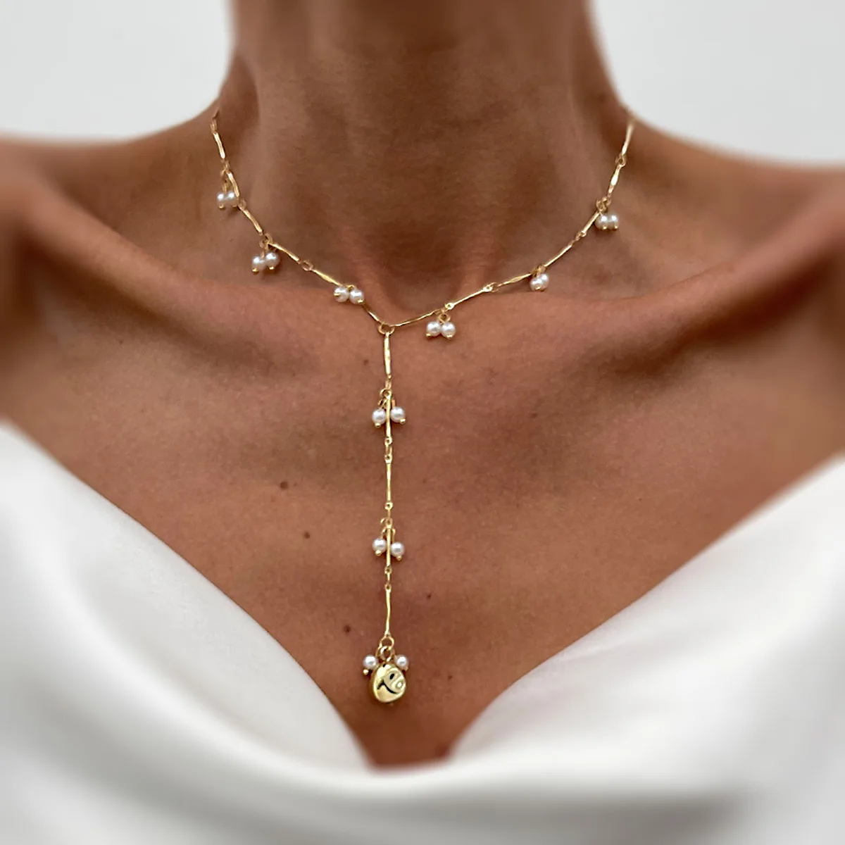 

Long Liquid Pearl Y-aped Tassel Nelace Faionable Retro Simple Design Cross-Border Jewelry Alloy Material Women's Nelace