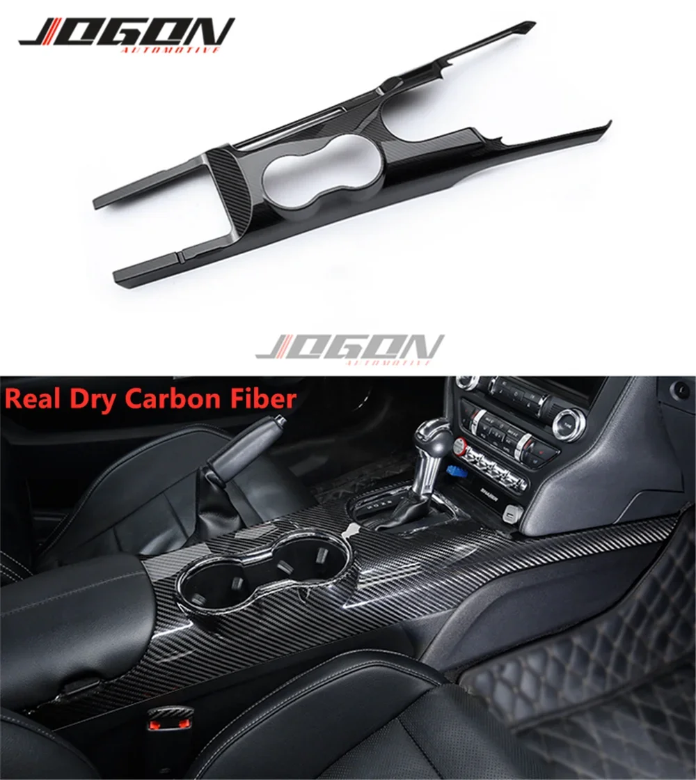 

Real Carbon Fiber Interior Center Console Gear Control Panel Water Cup Cover For Ford Mustang 2015-2020 Ecoboost GT350 GT Coupe