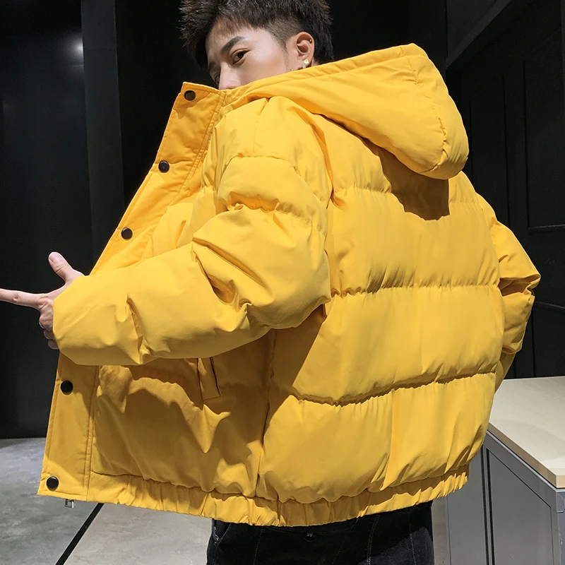

Nice Autumn Winter Mens Casual Hooded Bread Cotton-Padded Jackets Solid Color Outwear Thick Warm Parkas Hip Hop Down Coats