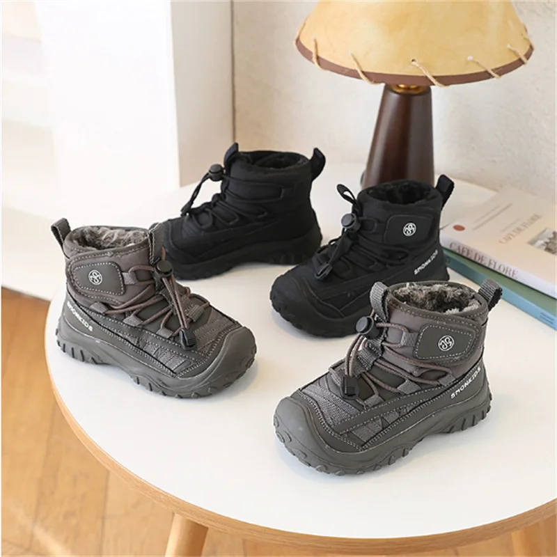 

Новые зимние детские зимние сапоги, кожаная теплая плюшевая уличная детская обувь, нескользящие модные хлопковые сапоги для девочек и мальчиков, размеры 26-37 г.