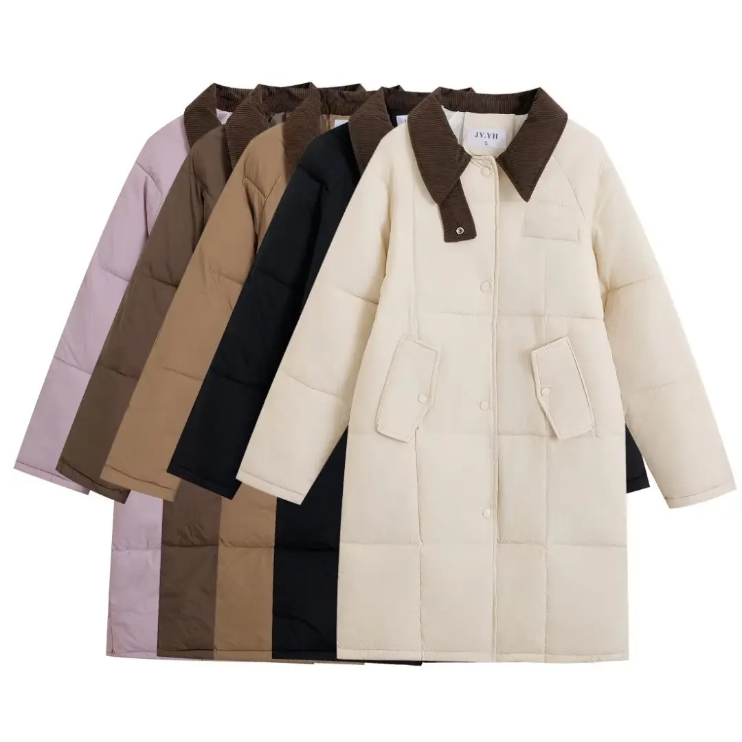 

Женская зимняя куртка в корейском стиле, вельветовое длинное хлопковое пальто выше колена с лацканами, свободное пальто в корейском стиле