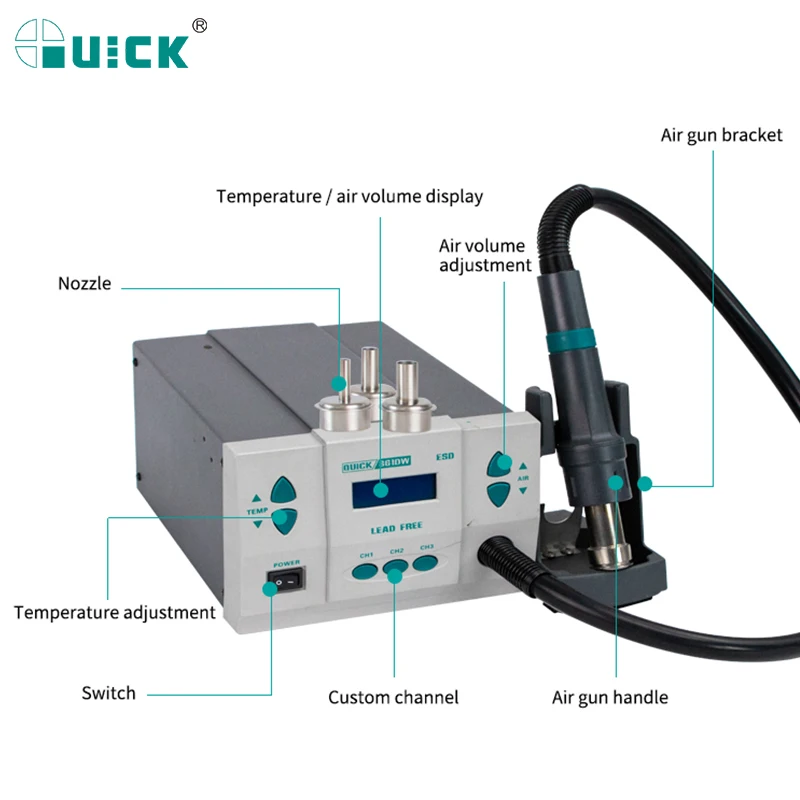 QUICK 861DW 1000W Soldering Station Rework Smart Lead-free Precise Constant Temperature Automatic Sleep Hot Air Gun Repair Tools