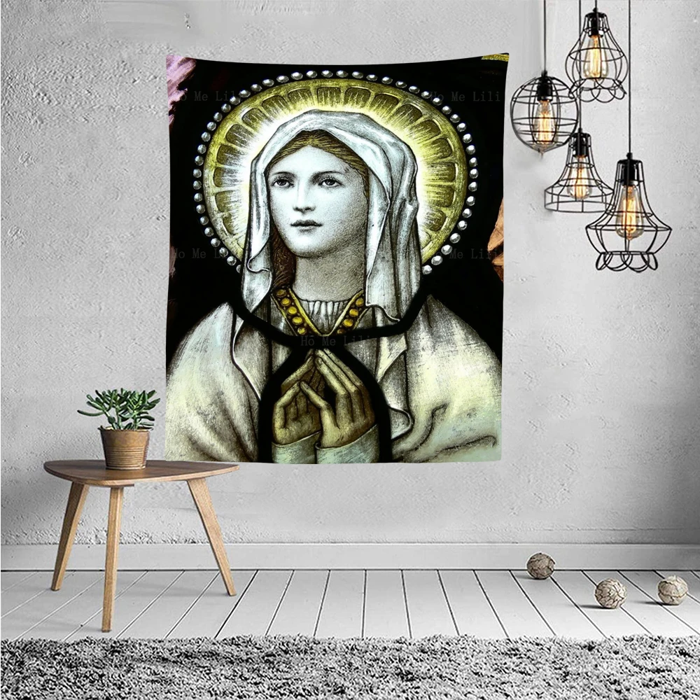 Virgin Mary Stained Glass The Prioress'S Tale Hairy Iconography Of Mary Magdalene Tapestry Wall Hanging