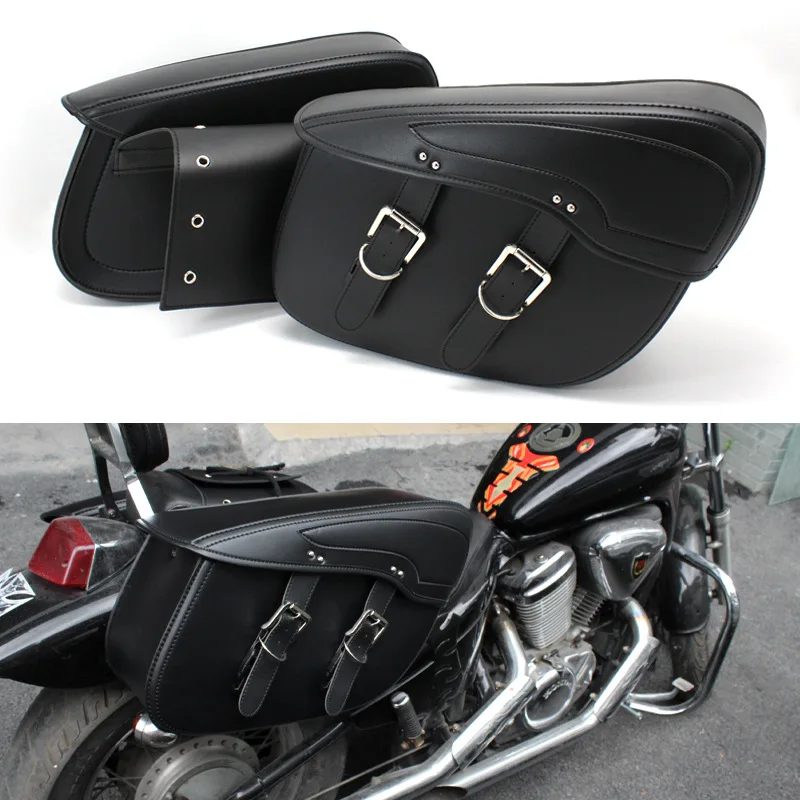 PU Leather Motorcycle Side Box Retro Saddle Bag Pannier Luggage Universal Cruiser Storage Case Minimalist Solid Color Rider
