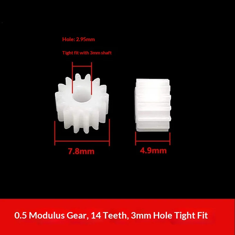 143A 100pcs 0.5 Module Plastic Spindle Gear,14T,3mm Interference Fit Bore,Cylindrical Spur Gear Toy Model Aircraft Parts Gears