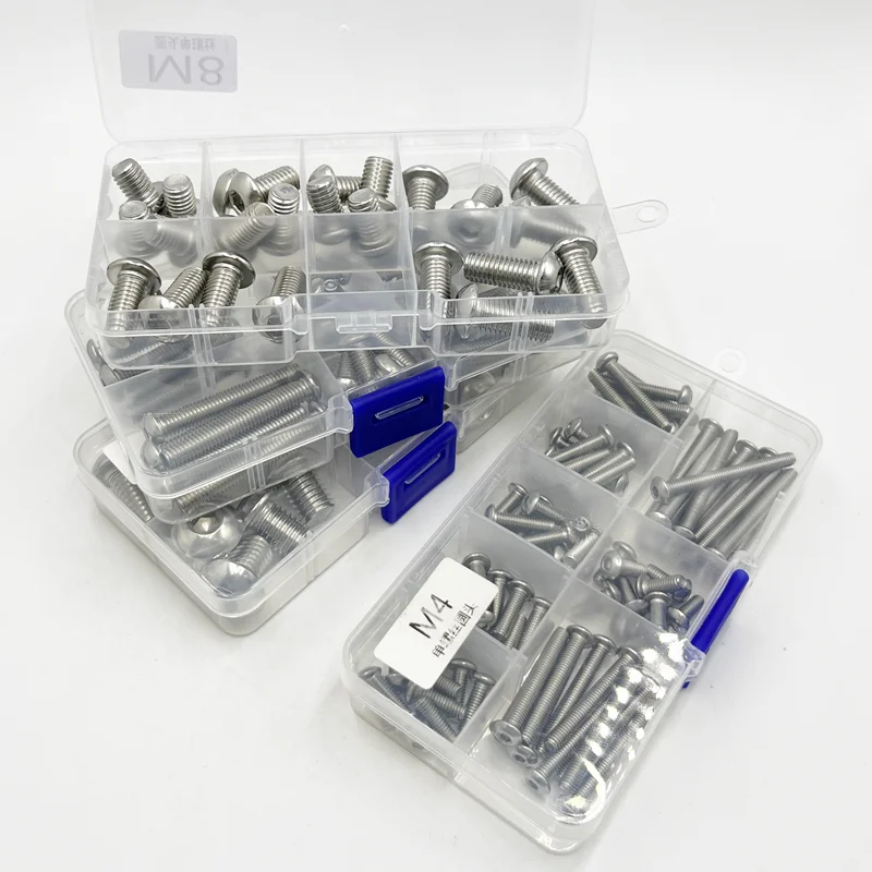 Round Hex Cap Screw kit M2 M2.5 M3 M4 M5 M6 M8 M10 Hexagon Socket Button Head Allen Drive Screws 304 Stainless Stee Bolt ISO7380