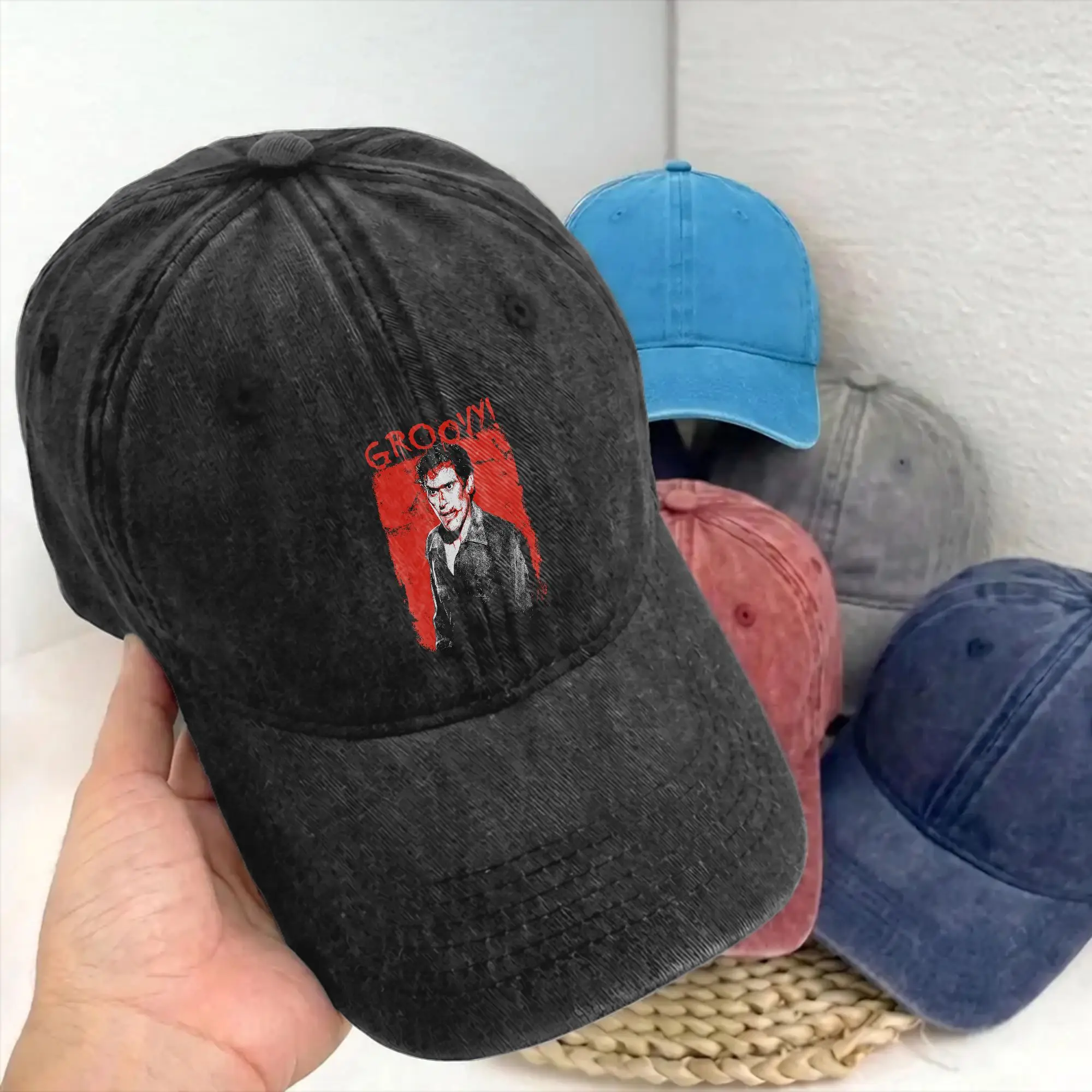 Ashes Bloody Groovy Williams Unisex Unstructured Baseball Caps Horror Comedy Distressed Denim Hats Activities Adjustable Sun Cap