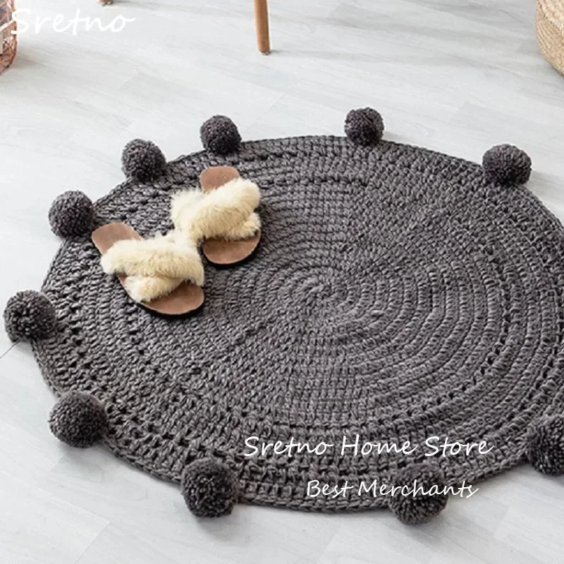 

Handmade Ball Children's Room Knitted Floor Mats Round 80x80cm Window Sill Floor Rugs Living Room Mats Bedroom Decor Circle Rug