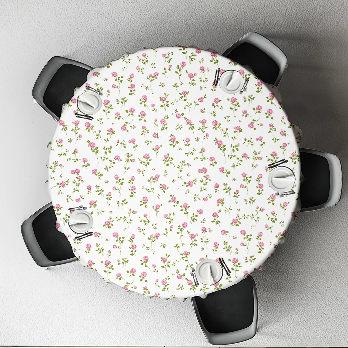 One piece, fine white floral pattern tablecloth, 61 inches, 100% polyester material.
