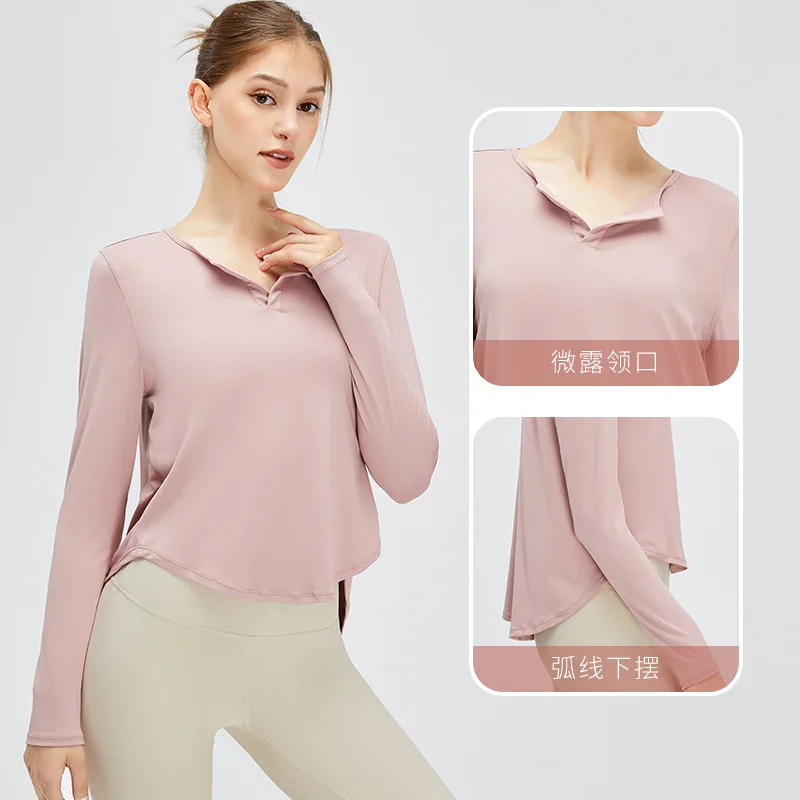 

YJ-New Autumn and Winter Yoga Long SleeveTT-shirt Women's Loose Quick-Drying Breathable Workout Clothes Running Leisure Nude Fee