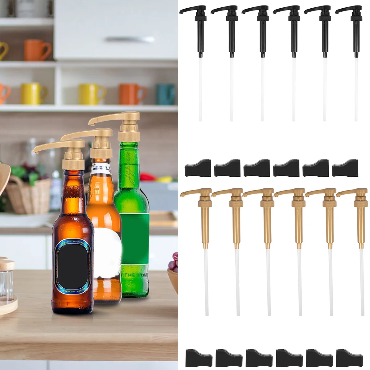 6Pcs Syrup Pumps Dispenser Replacement Sauce Pressure Nozzle Liquid Containers Bottle Pump for Coffee Kitchen Seasoning Liquid