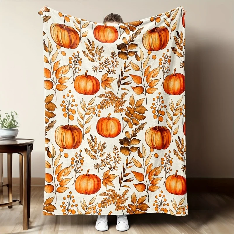 Halloween Dancing Skeleton Flannel Throw Blanket, Jack O Lantern Bat Leaf Print Soft Warm Blanket for Sofa Bed Home Decor