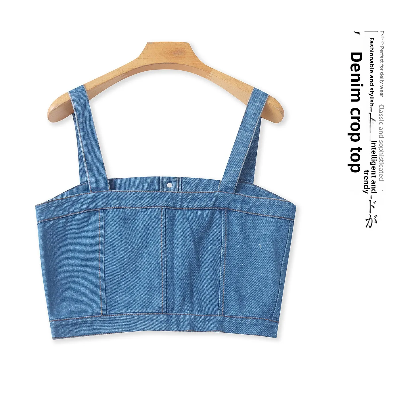 Verstellbare Single-Bule Crop-Top Denim Strapl Damen Weste Sommer New Sle Empire Wave Ort Länge Farbe