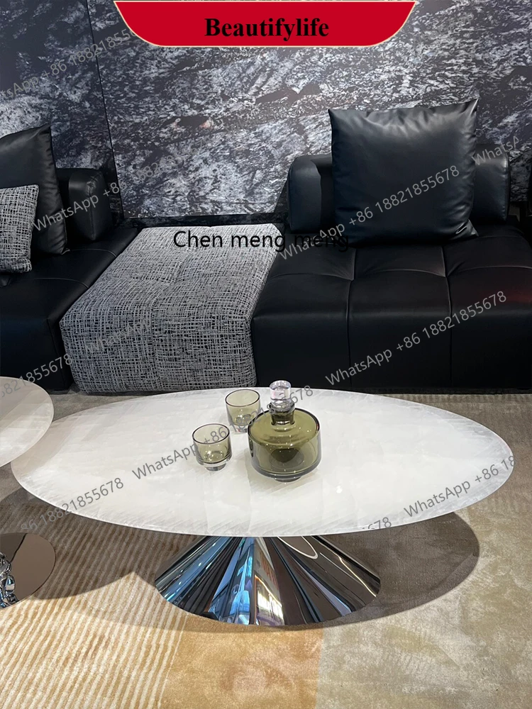 

Flying saucer oval modern large flat floor living room S white ice jade size combination coffee table