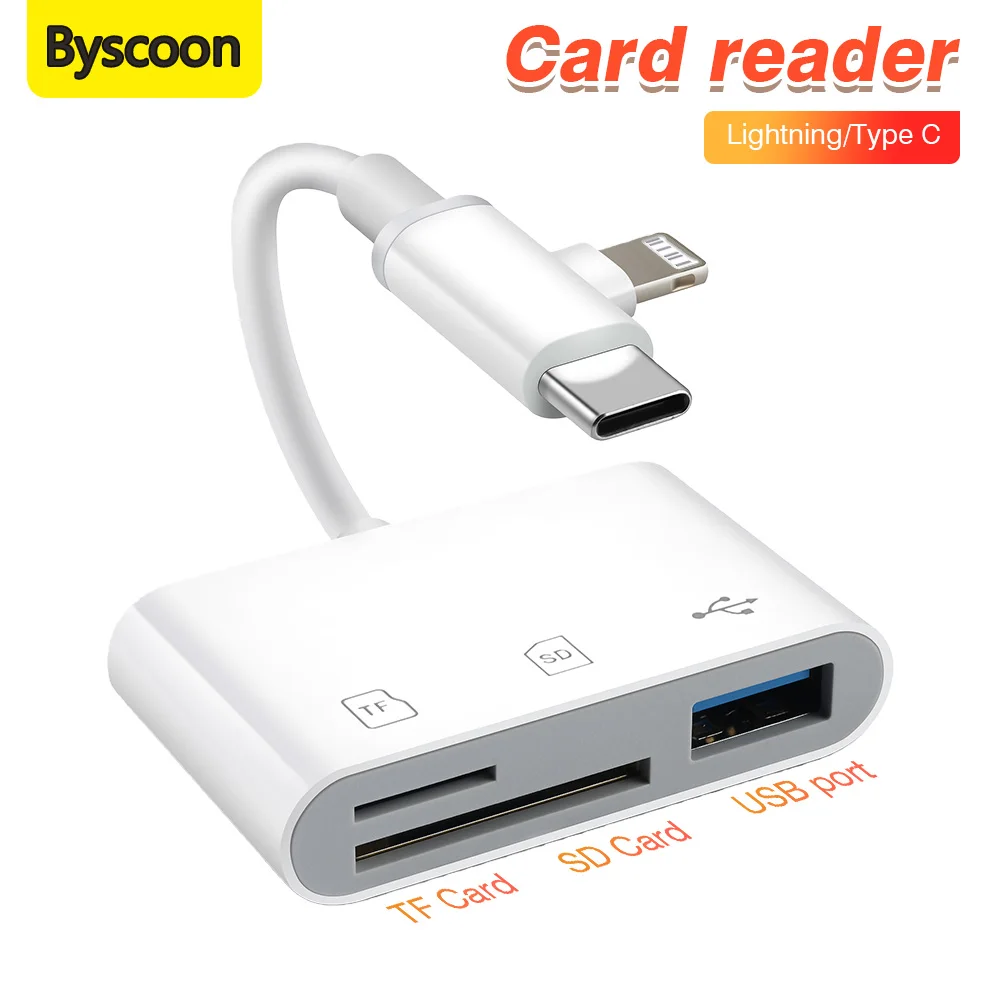 

3 in 2 OTG Card Reader Type-C Lightning to SD/TF/USB Memory Card Adapter For Laptops iPhone 17 Multi-Function Smart Card Reader