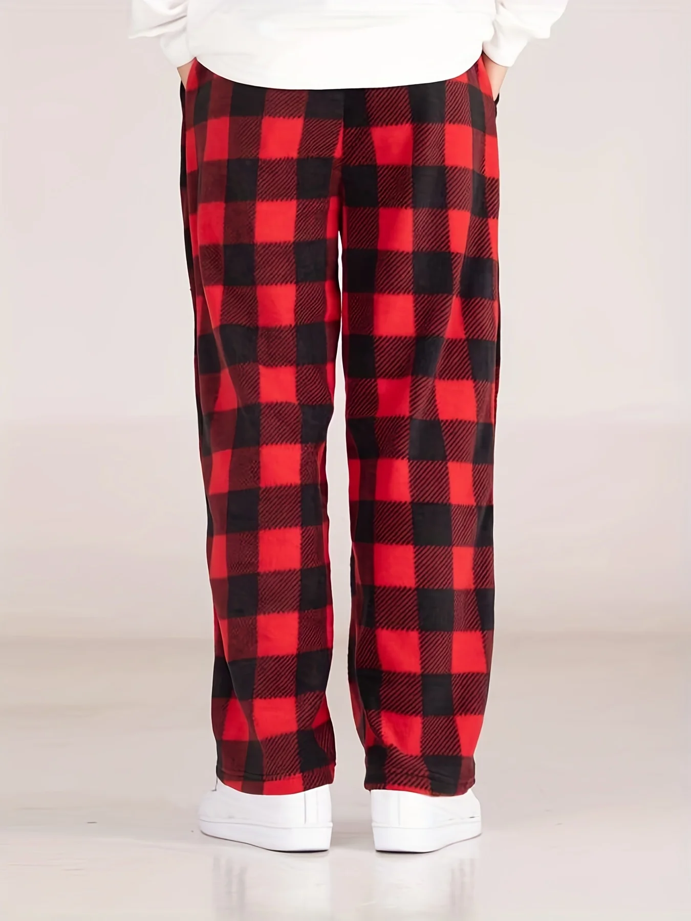 Autumn and Winter Black Red Plaid Pants Christmas Party Pants Casual Sports Versatile Loose Straight Leg Pants Men\'s American Re