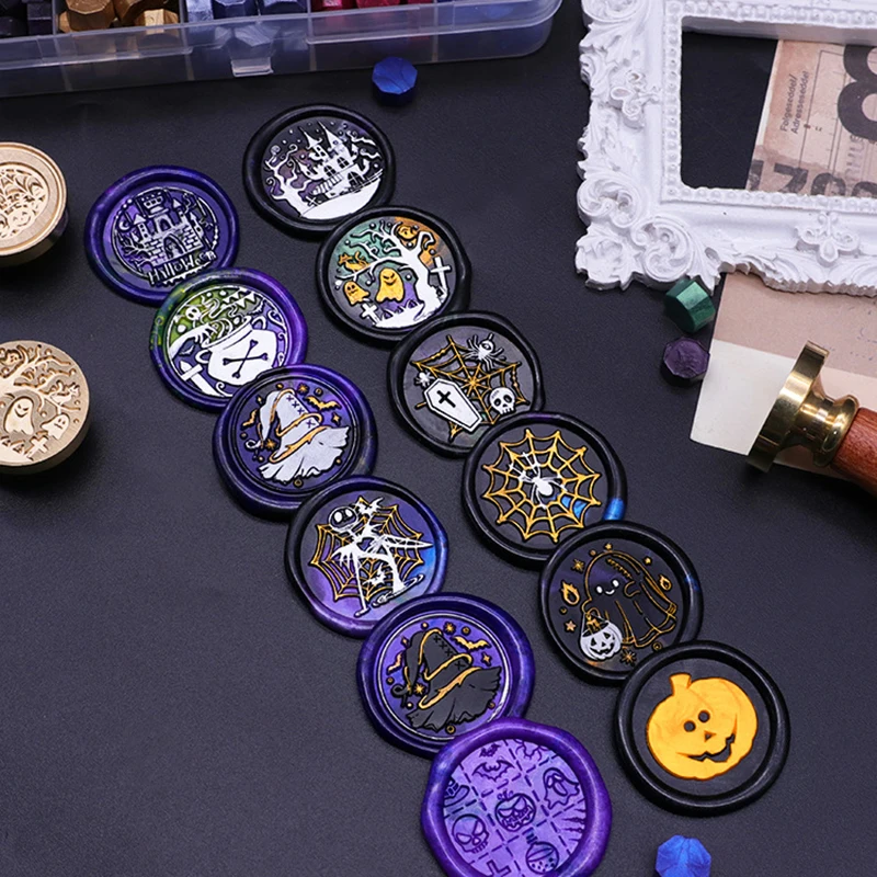 Halloween Wax Seal Stamps Witch Broom Skull Pumpkin Sealing Stamp head Removable Brass Stamp Heads Festival Decor Ctaft Handmade