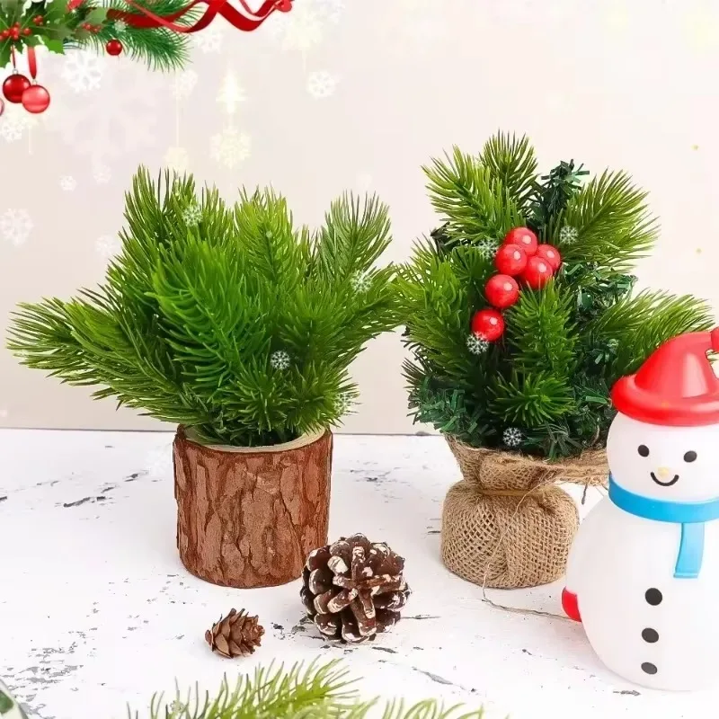 6-12cm 인공 소나무 바늘 크리스마스 장식 가짜 식물 지점 녹색 소나무 잎 DIY 크리스마스 트리 화환 장식 선물
