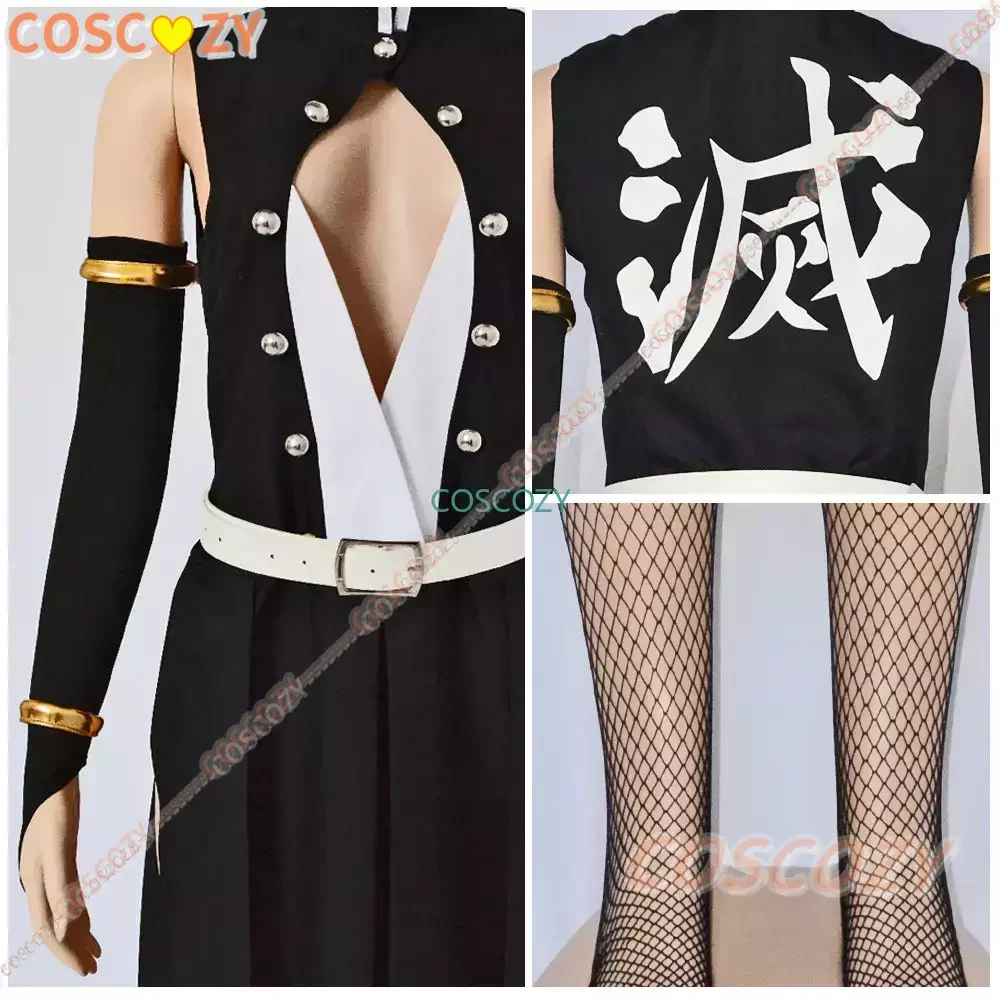 Uzui Tengen Cosplay Costume pour femme, uniforme d'équipe, fête de carnaval, robe noire, vêtements d'anime autocollant, perruque, version féminine