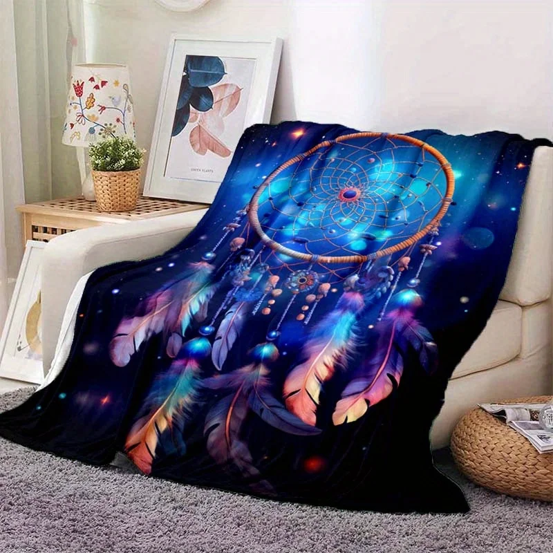 1pc Blue Dream Catcher Blanket For Home - Lightweight Flannel Throw For Sofa, Bed, Travel, Camping, Living Room, Office, Couch,
