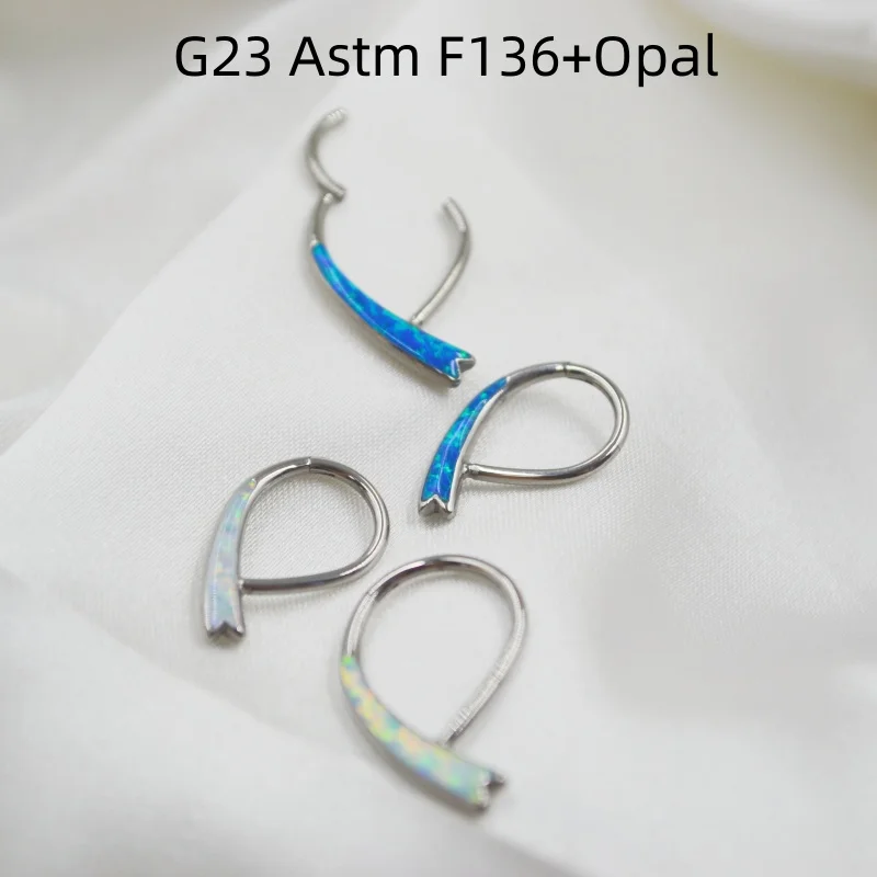 10pcs G23 F136  Opal Titanium Heart Nose Hoop Septum Clicker Ring Earring Ear Tragus Helix Diath Cartilage 16G Body Piercing