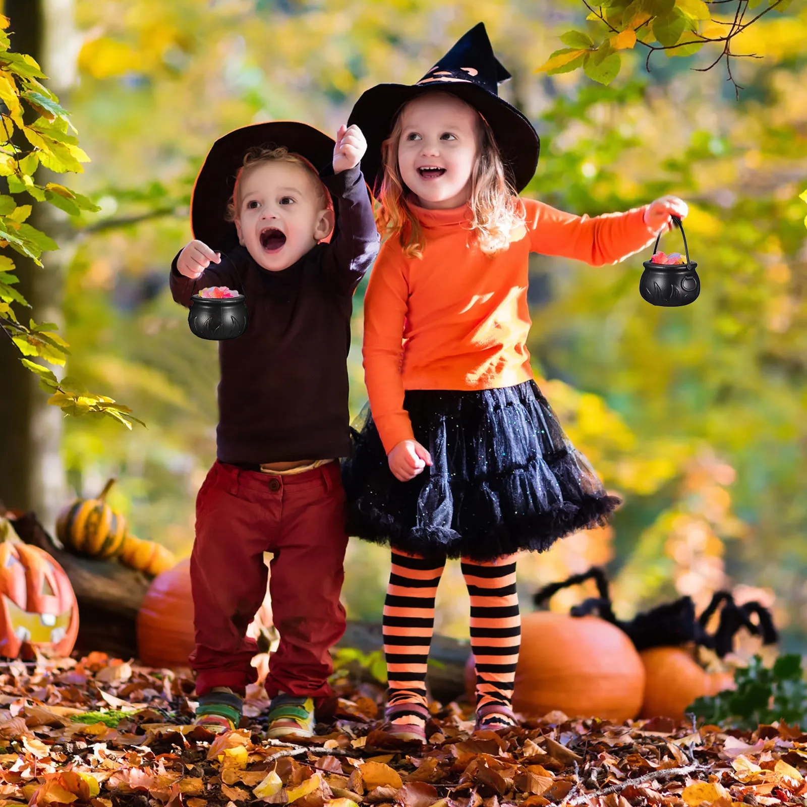 

12Pcs Witch Pumpkin Bucket Halloween Decor PVC Lightweight Prop for Kids Party Bar Ktv Candy Holder