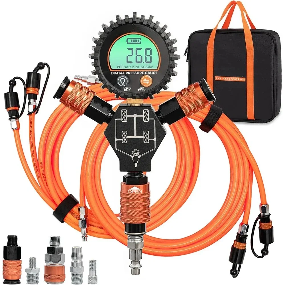 4 Tire Inflation Deflation System Rapid High-Flow Air up Down Kit Digital Pressure Gauge