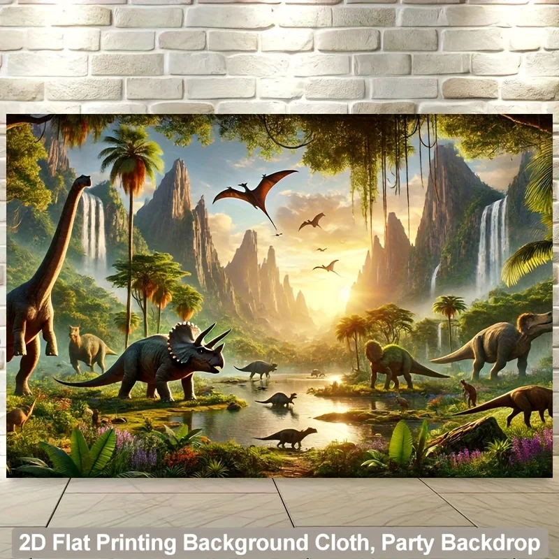 Wunderschöner prähistorischer Dinosaurier-Welt-Hintergrundstoff, geeignet für Wohnzimmer, Schlafzimmer, Büros und Außendekoration
