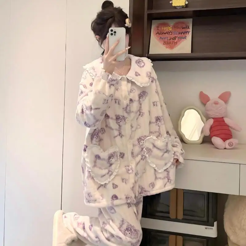 Студенческая плотная теплая одежда для сна Usagi Chiikawa, 2 предмета, осень-зима 2021, новинка Hachiware, милый комфортный комплект домашней одежды с героями мультфильмов аниме