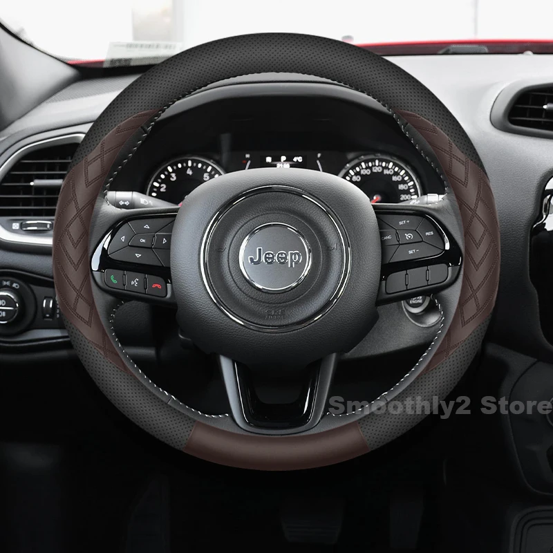 

Leather Car Steering Wheel Cover For Jeep Wrangler Grand Cherokee Renegade Gladiator Auto Steering Wheel interior Accessories