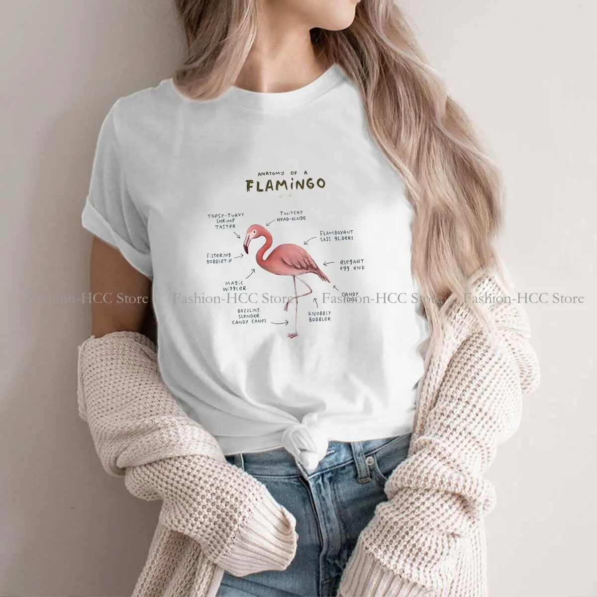 Anatomy Of A Flamingo Newest Polyester TShirts Flamingo Animals Female Graphic Tops T Shirt Round Neck