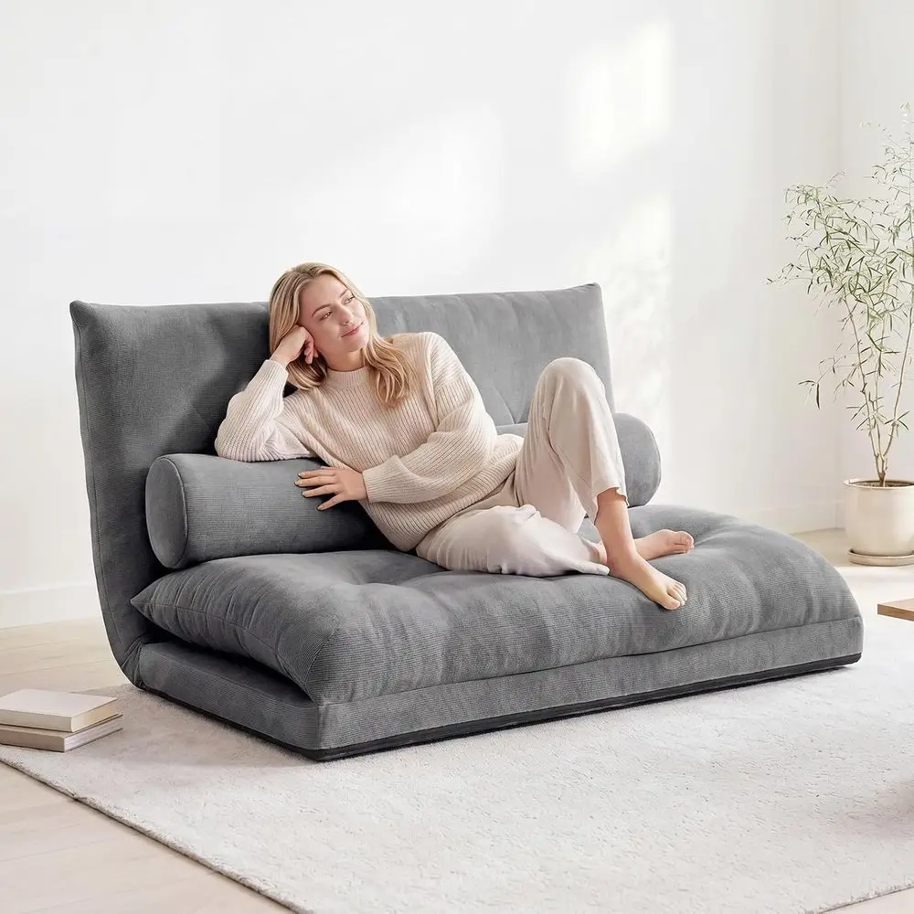 Adjustable loor Soa Couch with 2 Pillows, Multi-unctional 6-Position oldable Lazy Soa Sleeper Bed, Multi-unctional Suede loor Se