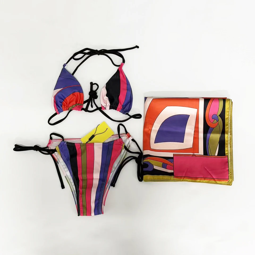 Classic Women's Red Sexy Scarf Bikini Sets with Letter Signature Logo Luxury Design Women's Two-Piece Swimsuits Swimwear