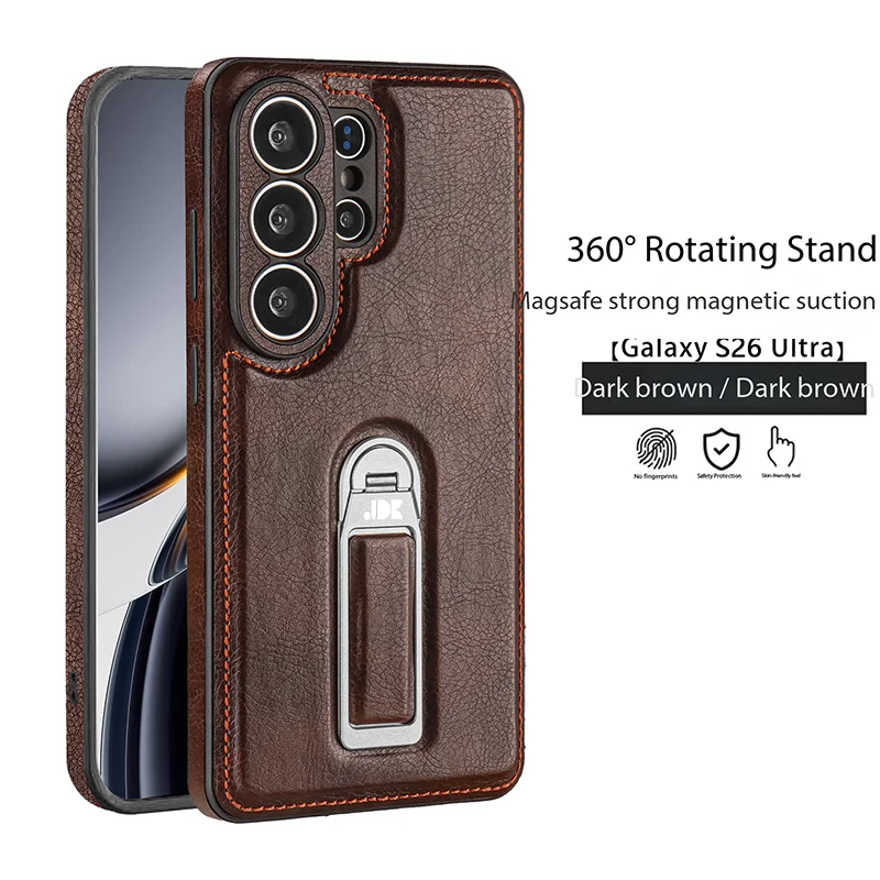 For Samsung S26 S25 S24 S23 Ultra Luxurious Leather Magnetic Phone Case, 360 ° Rotating Bracket Anti Drop Protective Cover