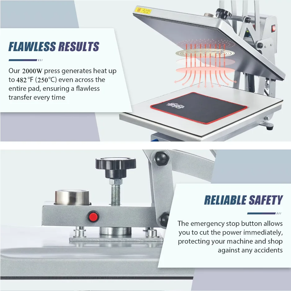 Erasmart High Pressure Heat Press Machine for Flat Product with Plate-Type Heat Transfer