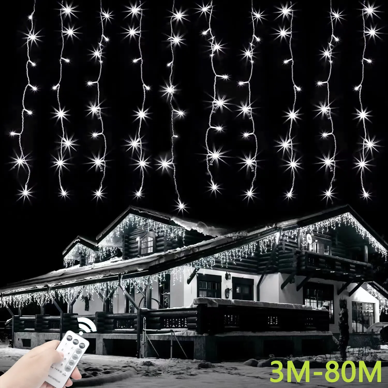 Ramadan Christmas Decoration 2023 For Home Outdoor Waterproof LED Curtain Icicle String Light Street Garland On The House Winter