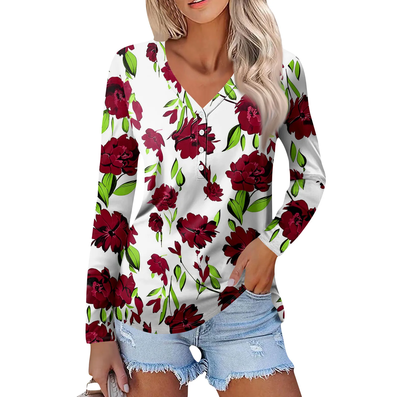 

Женская повседневная свободная модная рубашка на пуговицах с длинным рукавом и v-образным вырезом в стиле ретро, одежда Blusa Elegante Feminina