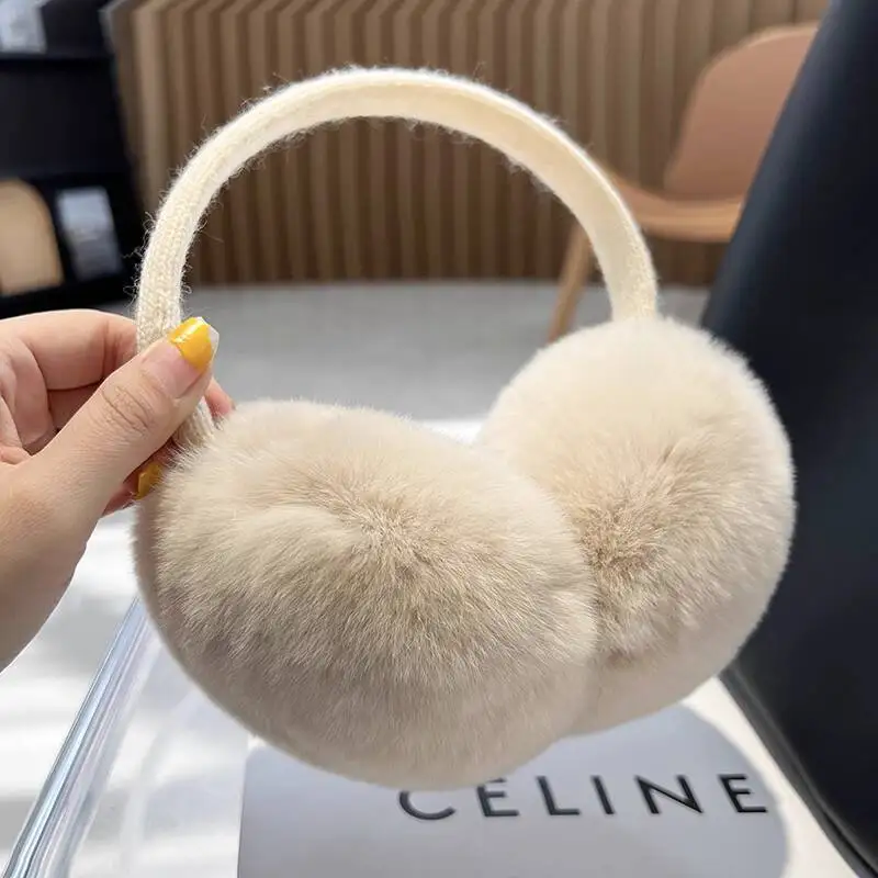 Real Rex Rabbit Fur Ear Muffs Winter Warm Ear Covers Simple Genuine Fur Ear Muffs Thickened Plush Ear Warmers Fur Accessories
