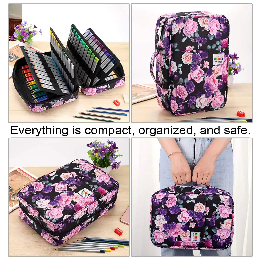 Tas pensil pena kapasitas besar 300 Slot tempat pensil multi lapis Organizer pensil warna & pena Gel