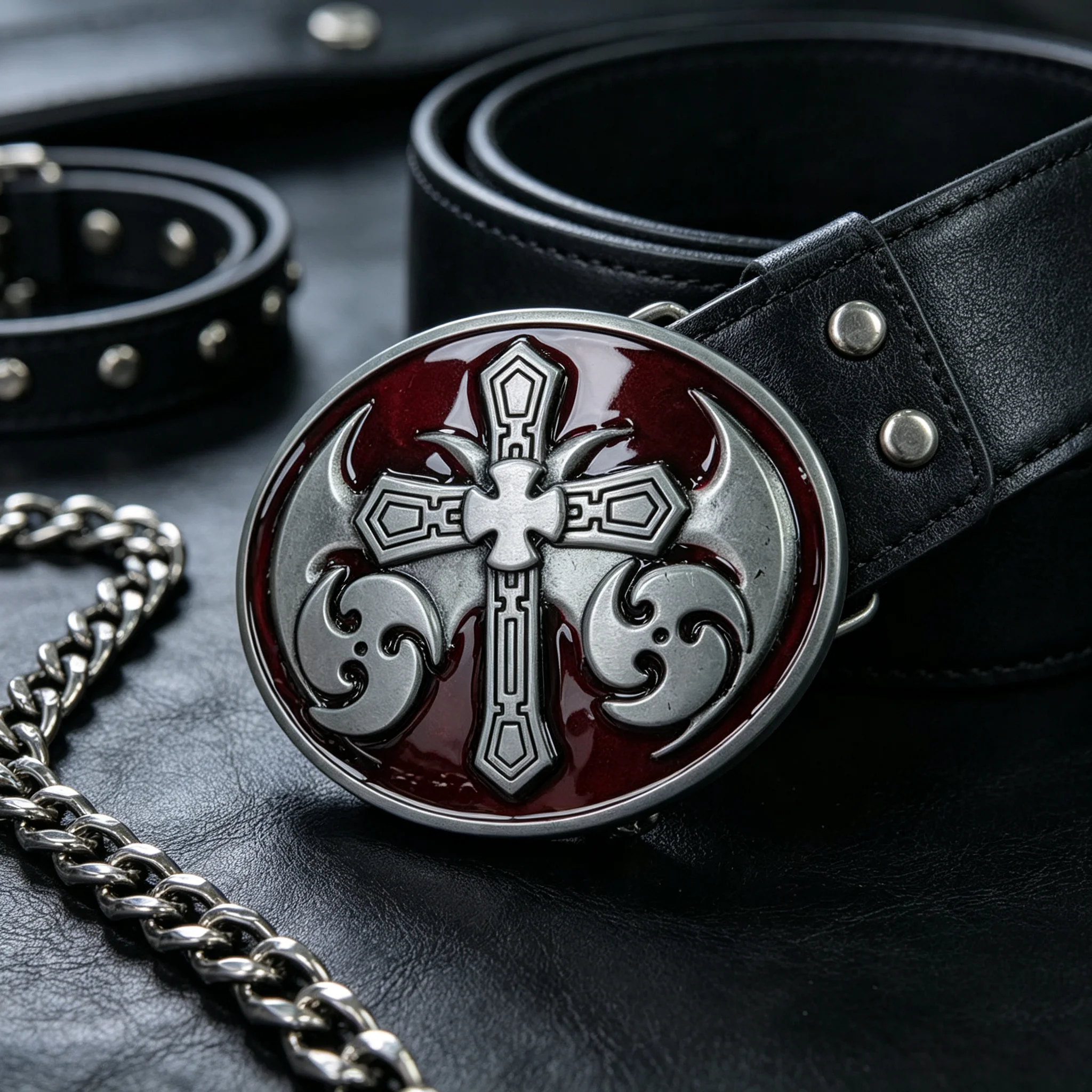 1Pcs Vintage Red Enamel Alloy Cross Belt Buckle Replacement for Men, Decorative Belt Buckle Matching Denim Jeans & Black Casual