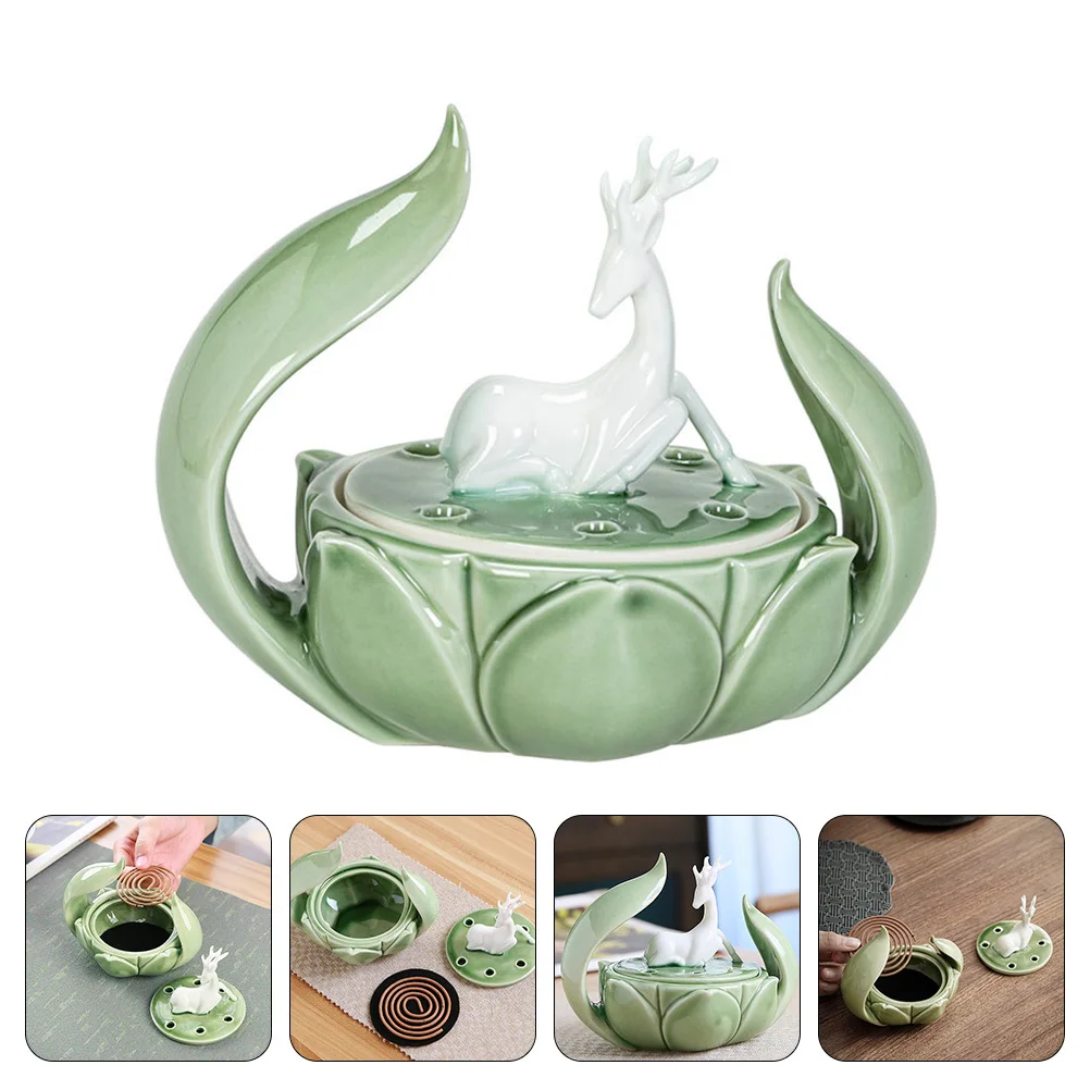 

Decoration Home Indoor Censer Incense Coil Tray Aroma Furnace Holder Light Green