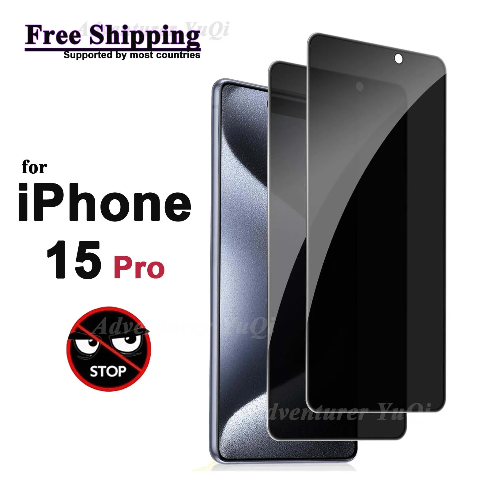 Anti Spy Screen Protector For iPhone 15 Pro, Tempered Glass Privacy Anti Peep Scratch 9H Case Friendly High Aluminum