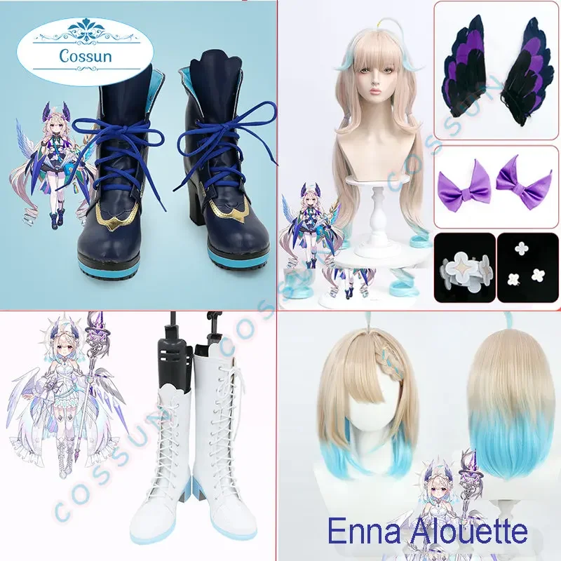 NIJISANJI Vtuber Enna Alouette Scarpe Cosplay Parrucca Anime Cosplay Gioco di Halloween Puntelli Vestito Delle Donne Parrucca Copricapo Scarpe Nuovo XC523