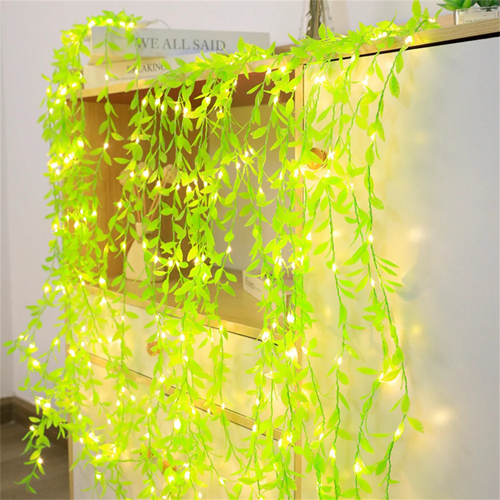 LED Artificial Ivy Willow Vine Lights String Green Leaf Ivy Vine Fairy Light USB/Battery Operated Garland Hanging Plant Lighting