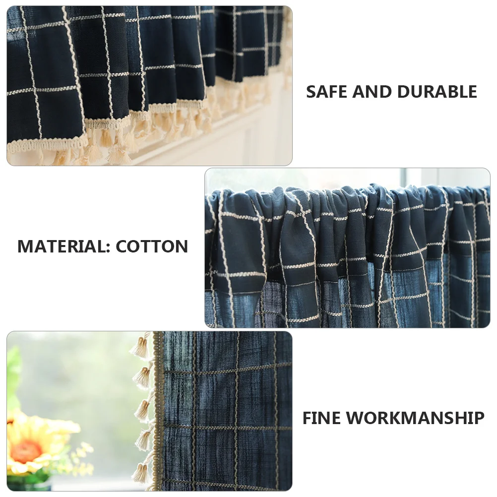 

Elegant Lattice Short Curtain Cotton Linen Material Comfortable Practical Creative Pattern Easy Install Bedroom Partition