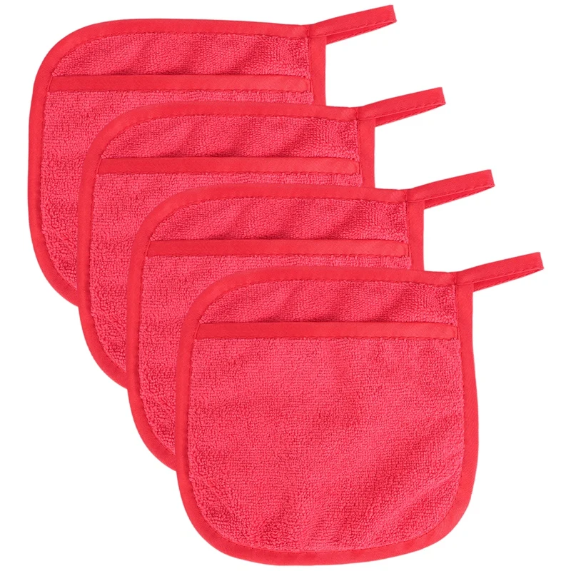 4Pcs Pot Mat Cotton Cloth Pot Holders Looped Gloves Terry Pot Kitchen Holders Cushion Pocket Tool Potholder Gloves