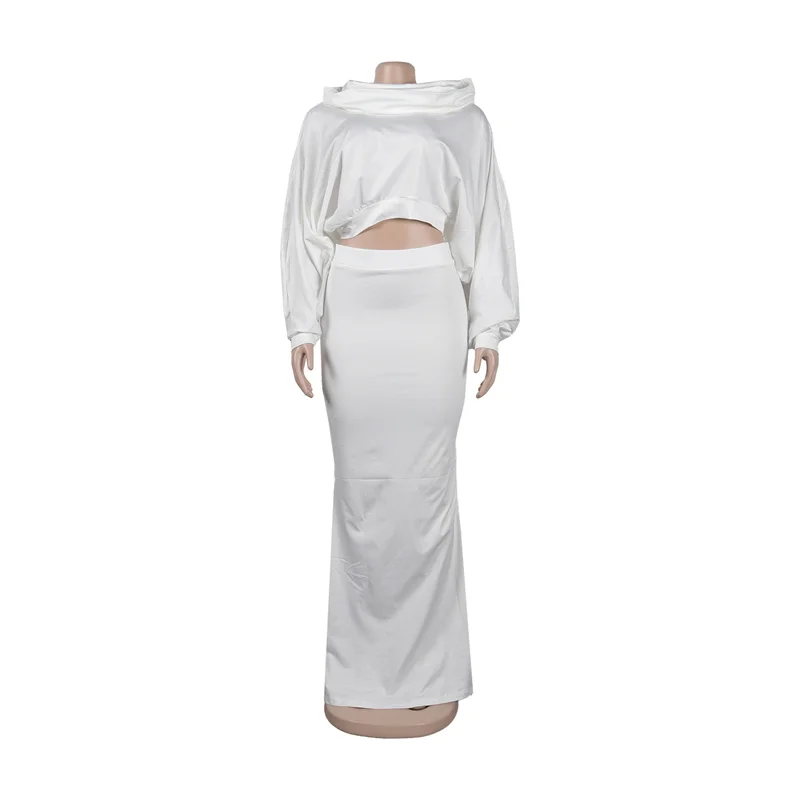 Women's Solid Color Two Piece Suits Sexy Slim Fit Fishtail Skirt Loose Long Sleeve Hooded Tops Female Comfortable Commuter Sets